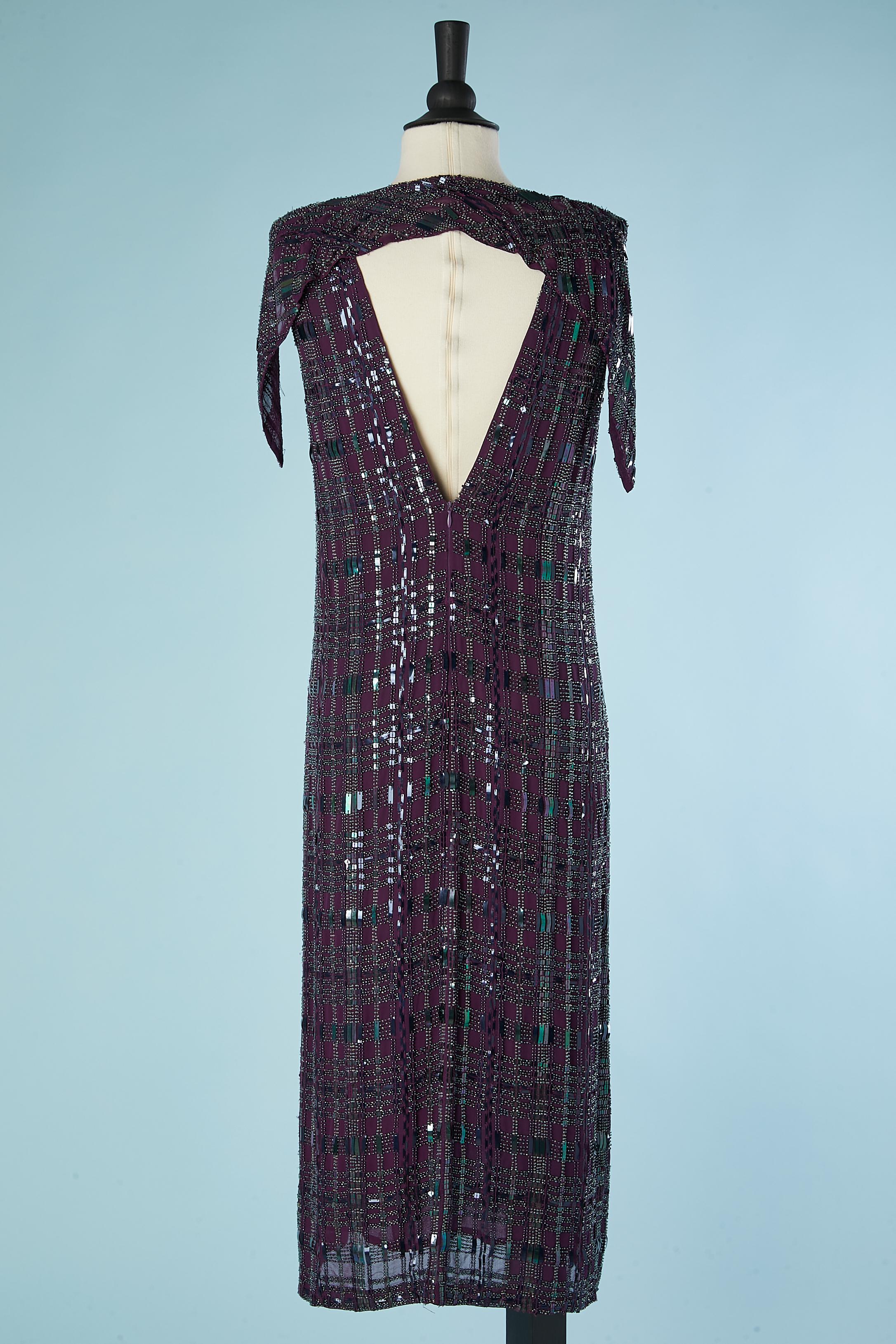 Purple chiffon cocktail dress with beaded work all over For Sale 1