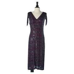 Purple chiffon cocktail dress with beaded work all over 