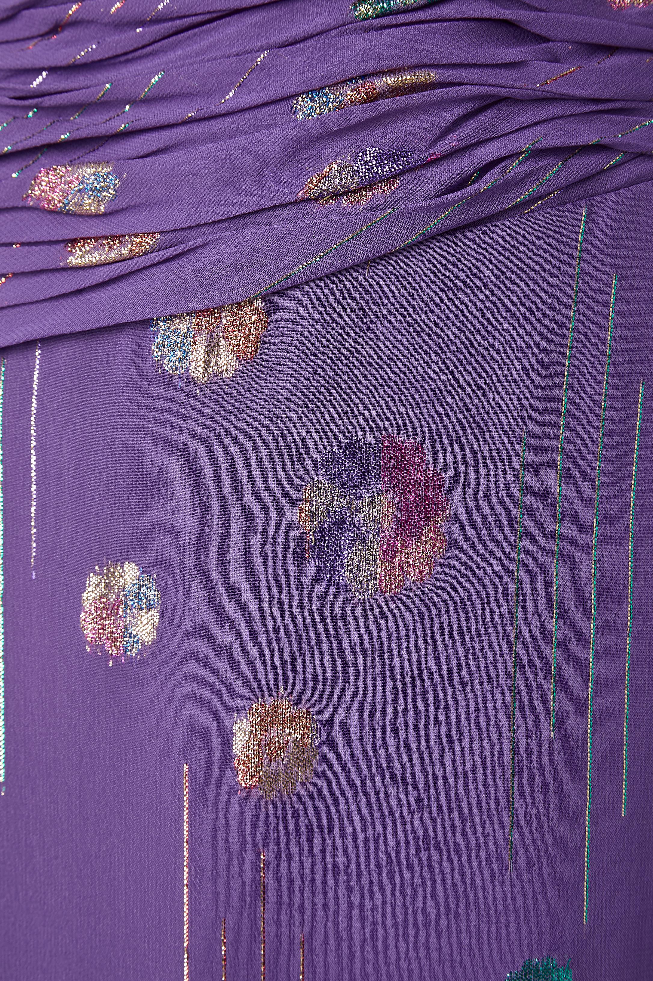 Women's Purple chiffon lurex bustier evening dress Victor Costa  For Sale