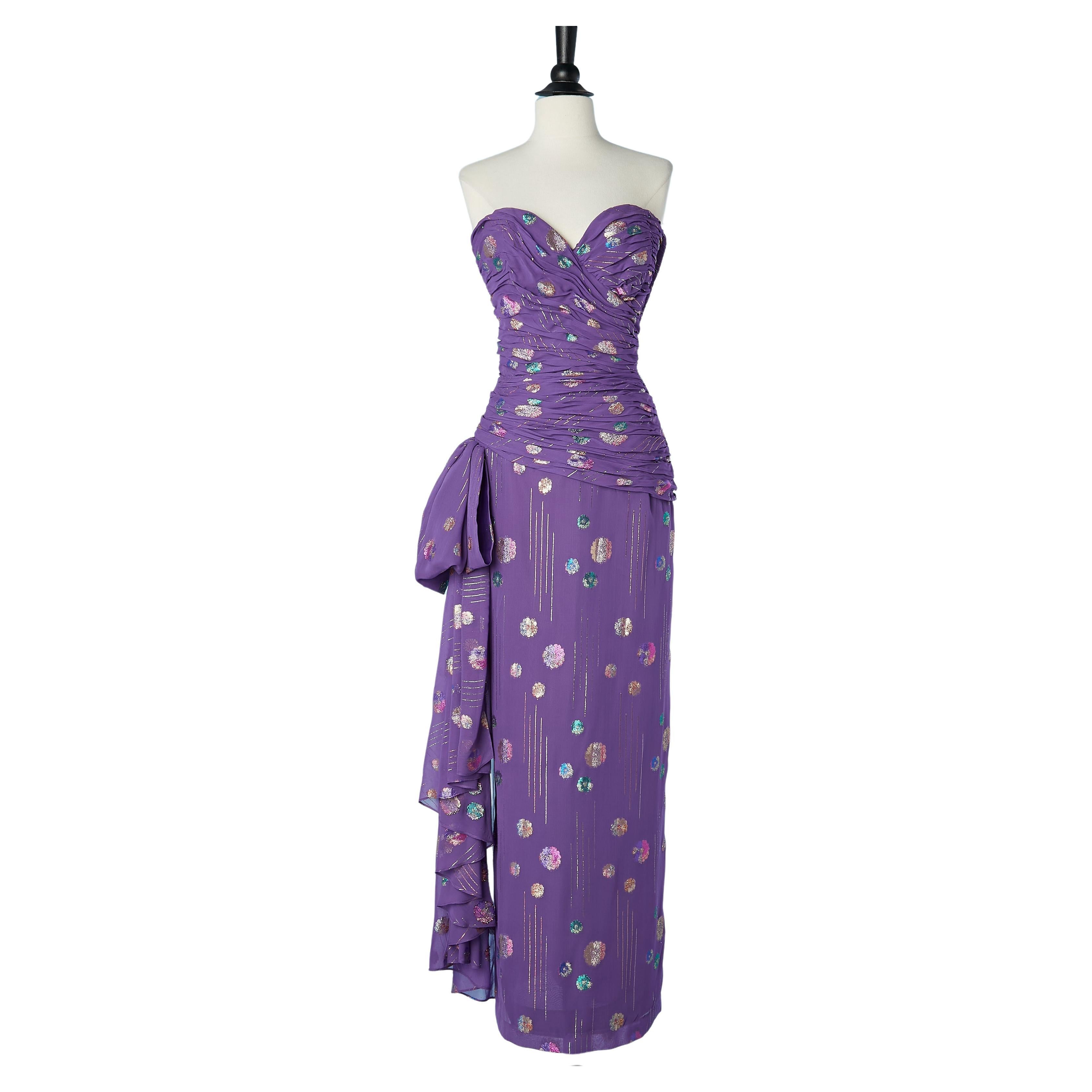 Purple chiffon lurex bustier evening dress Victor Costa  For Sale