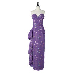Used Purple chiffon lurex bustier evening dress Victor Costa 
