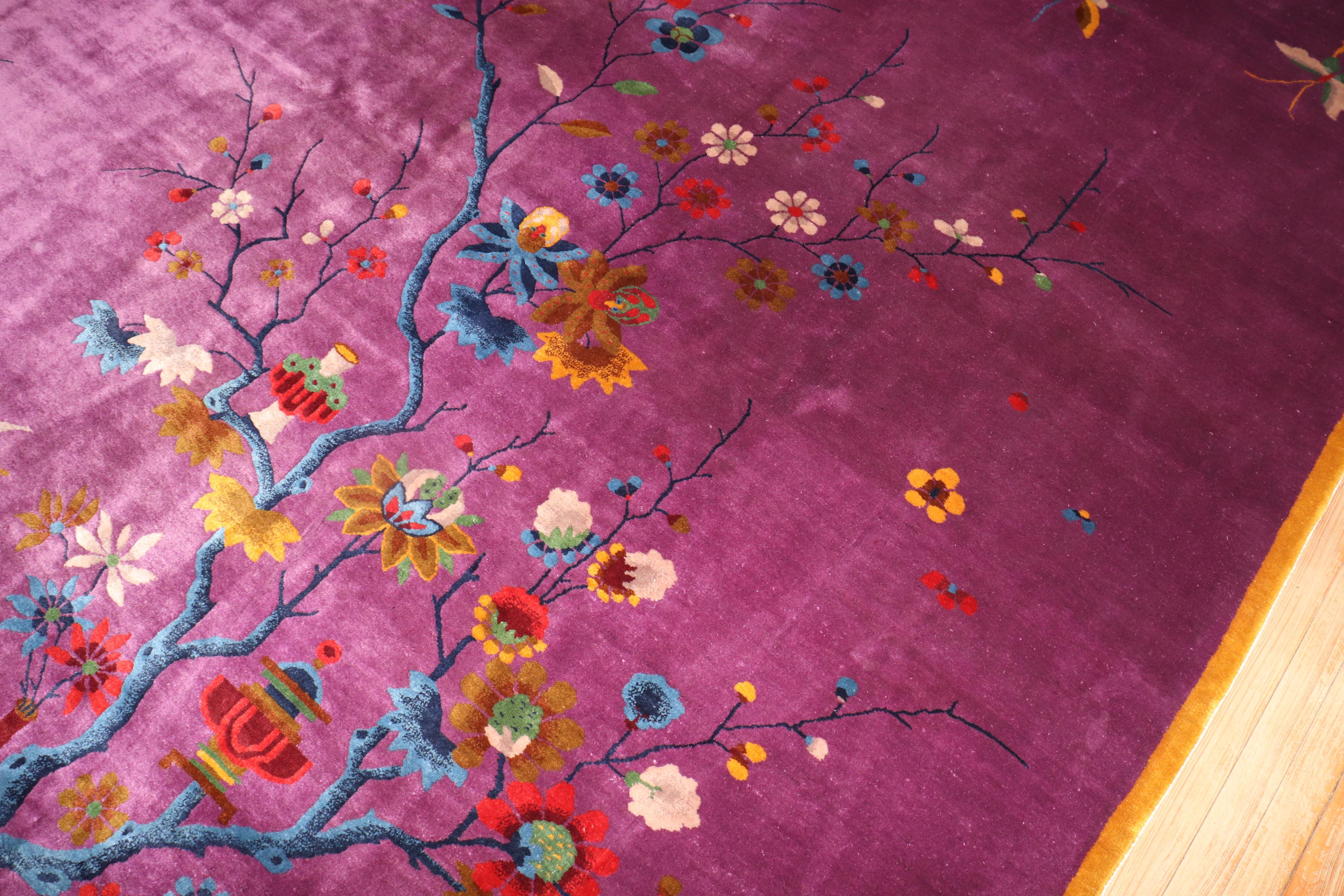 Lila Chinesischer Art-Déco-Teppich (Handgewebt) im Angebot