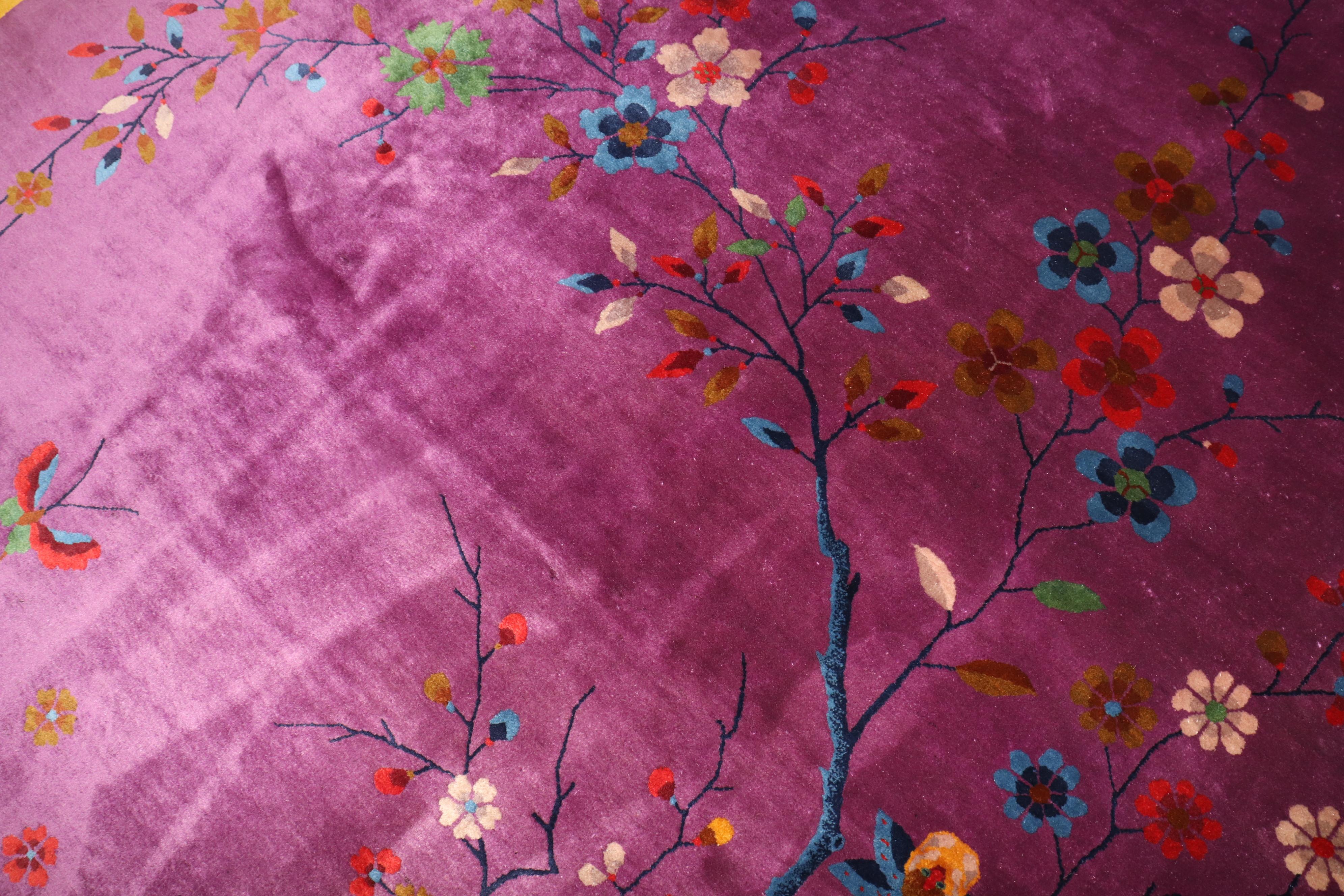 Stunning Walter Nichols Chinese Art Deco Purple Rug In Good Condition For Sale In New York, NY