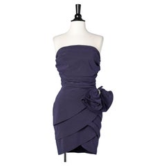 Purple cocktail bustier dress  with rhinestone brooch Jiki Monte Carlo 