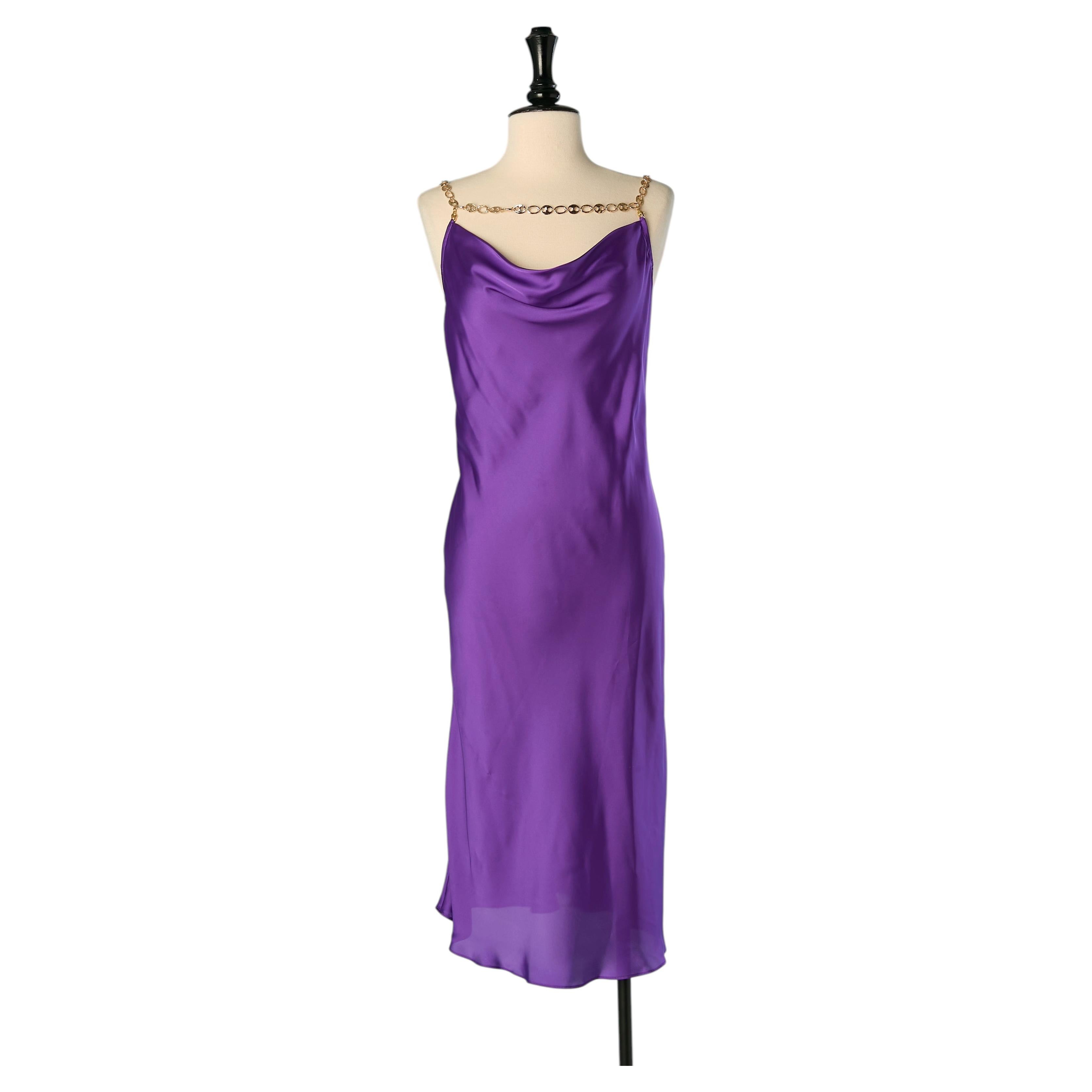 Purple cocktail dress with gold metal chain RABANNE For Sale