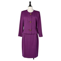 Purple cocktail skirt suit with jewlery buttons Genny Circa 1980's 