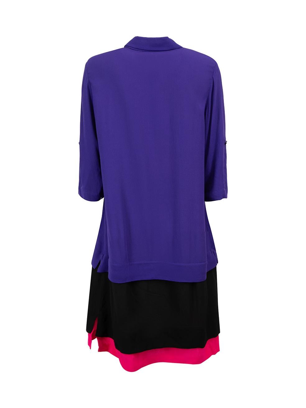 Purple Colour Block New Hatsu Layered Collar Dress Size M In Good Condition For Sale In London, GB