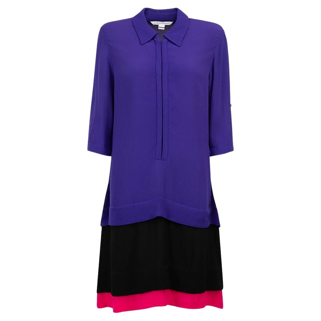 Purple Colour Block New Hatsu Layered Collar Dress Size M For Sale
