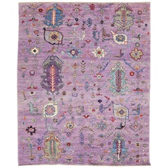 Purple Contemporary Oushak Handmade Floral Designed Wool Rug Purple Contemporary Oushak Handmade Floral Designed Wool Rug