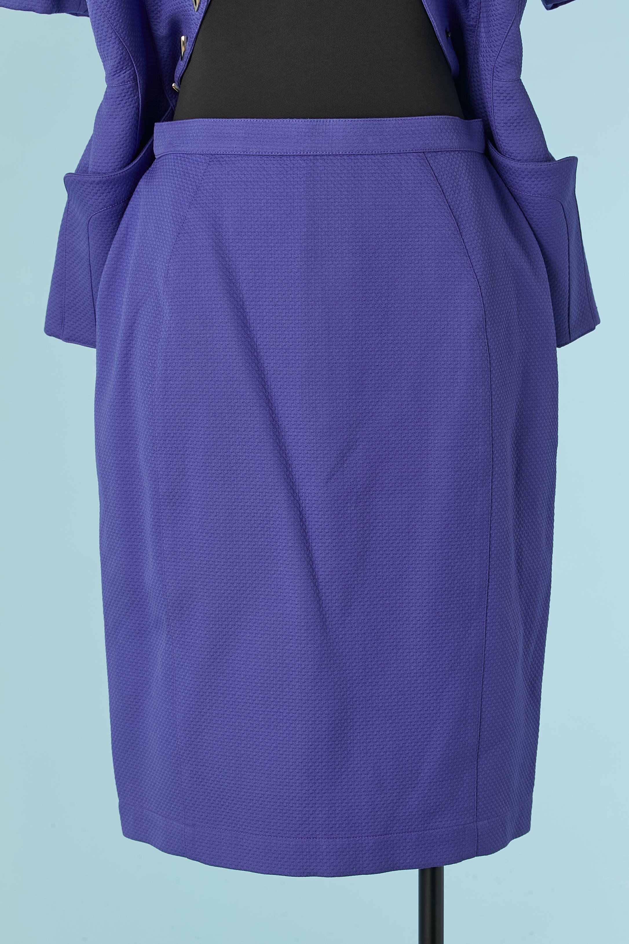 Traje-falda de algodón morado con cierre metálico a presión en el centro Thierry Mugler en venta 2