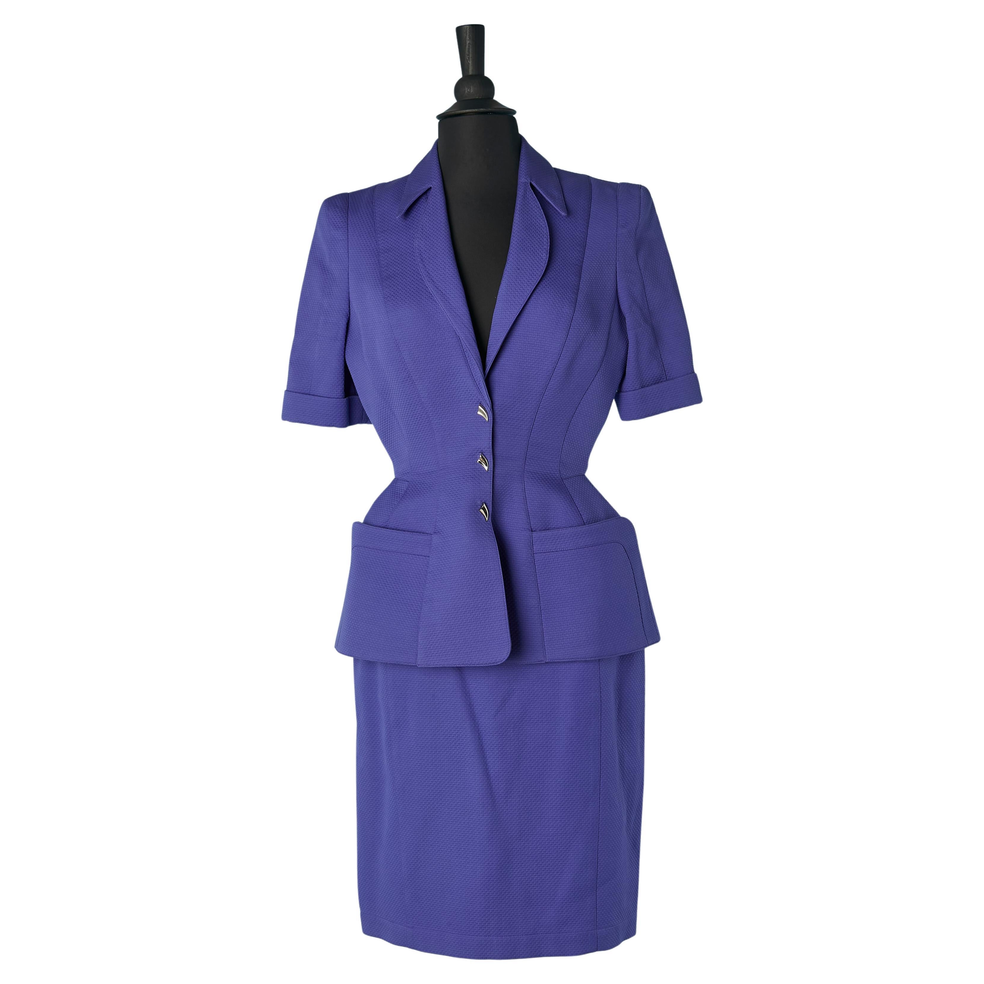 Gonna-tuta in cotone viola con chiusura a scatto metallica sul davanti Thierry Mugler
