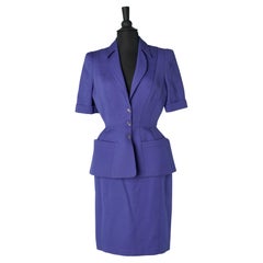 Purple cotton skirt-suit with metallic snap closure middle front Thierry Mugler 