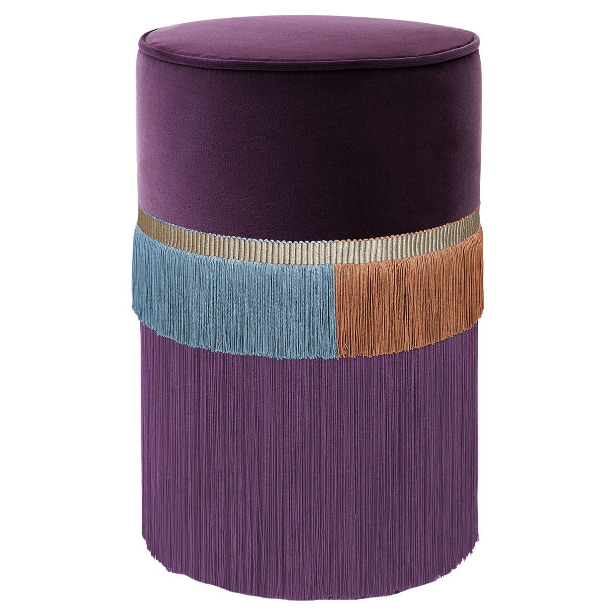 Purple Couture Geometric Line Pouf For Sale