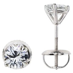 New 1.00 Carat Natural Diamond 18K Stud Threaded Earrings