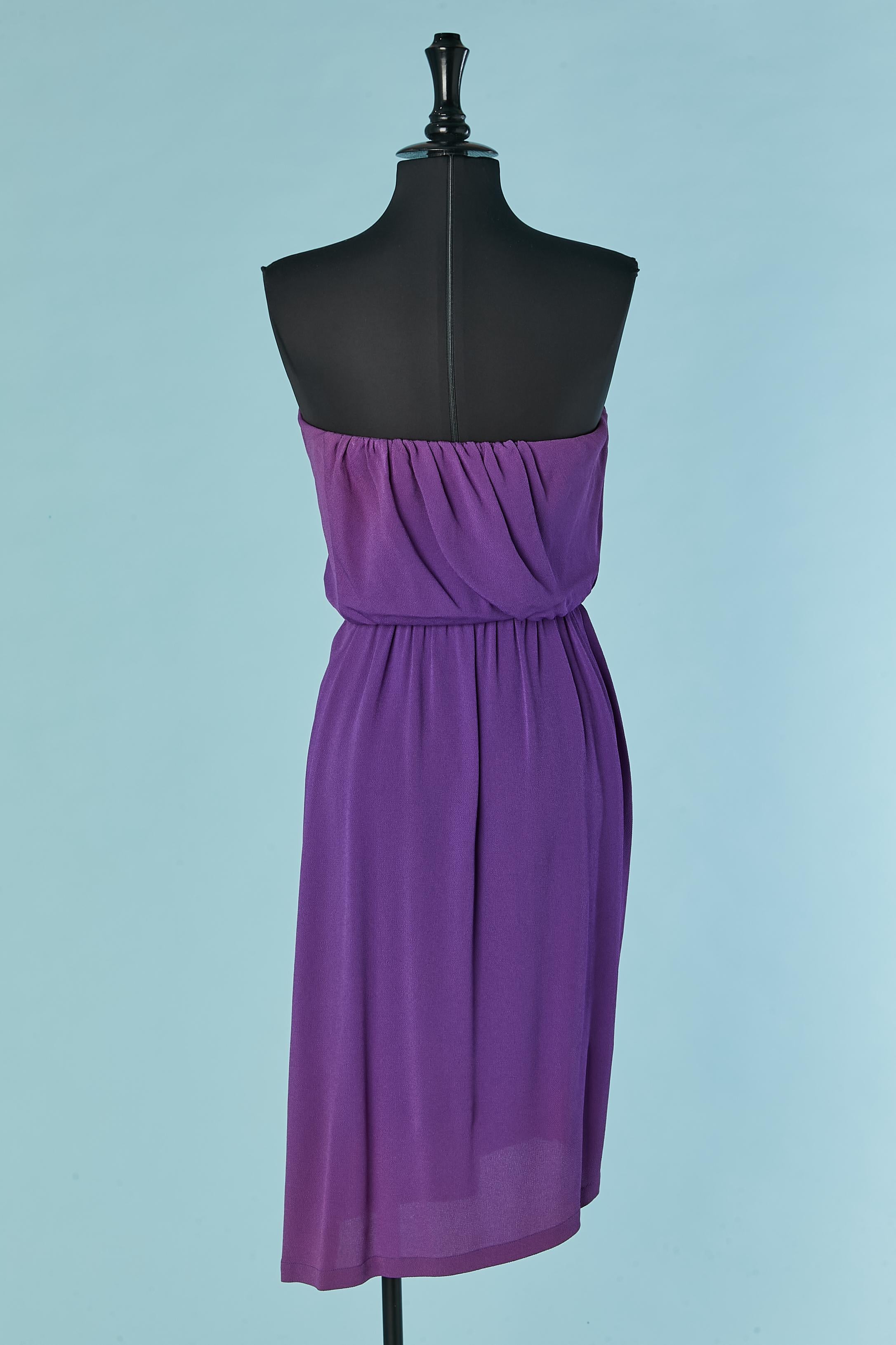 Purple crêpe bustier cocktail dress Yves Saint Laurent Rive Gauche For Sale 2