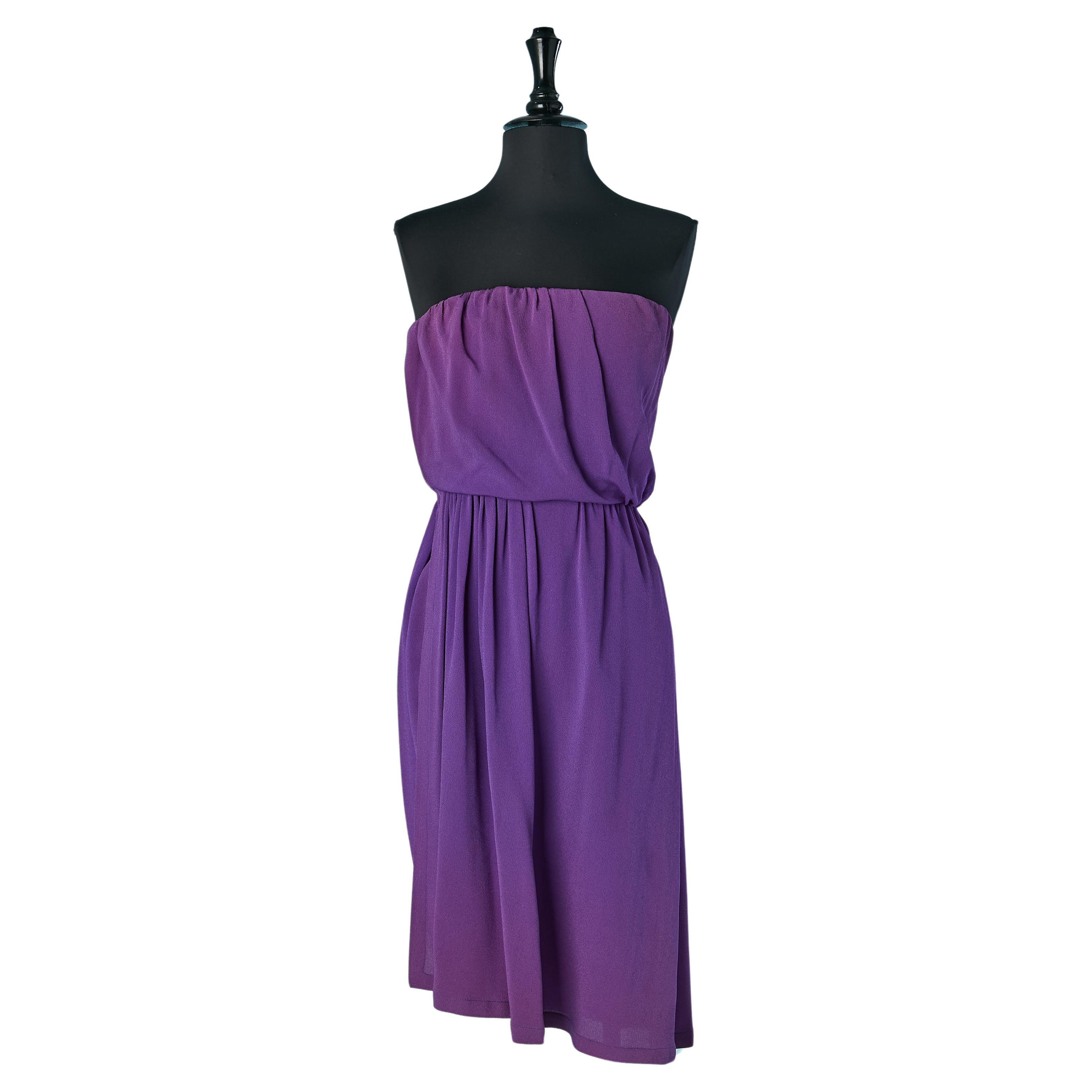 Purple crêpe bustier cocktail dress Yves Saint Laurent Rive Gauche For Sale