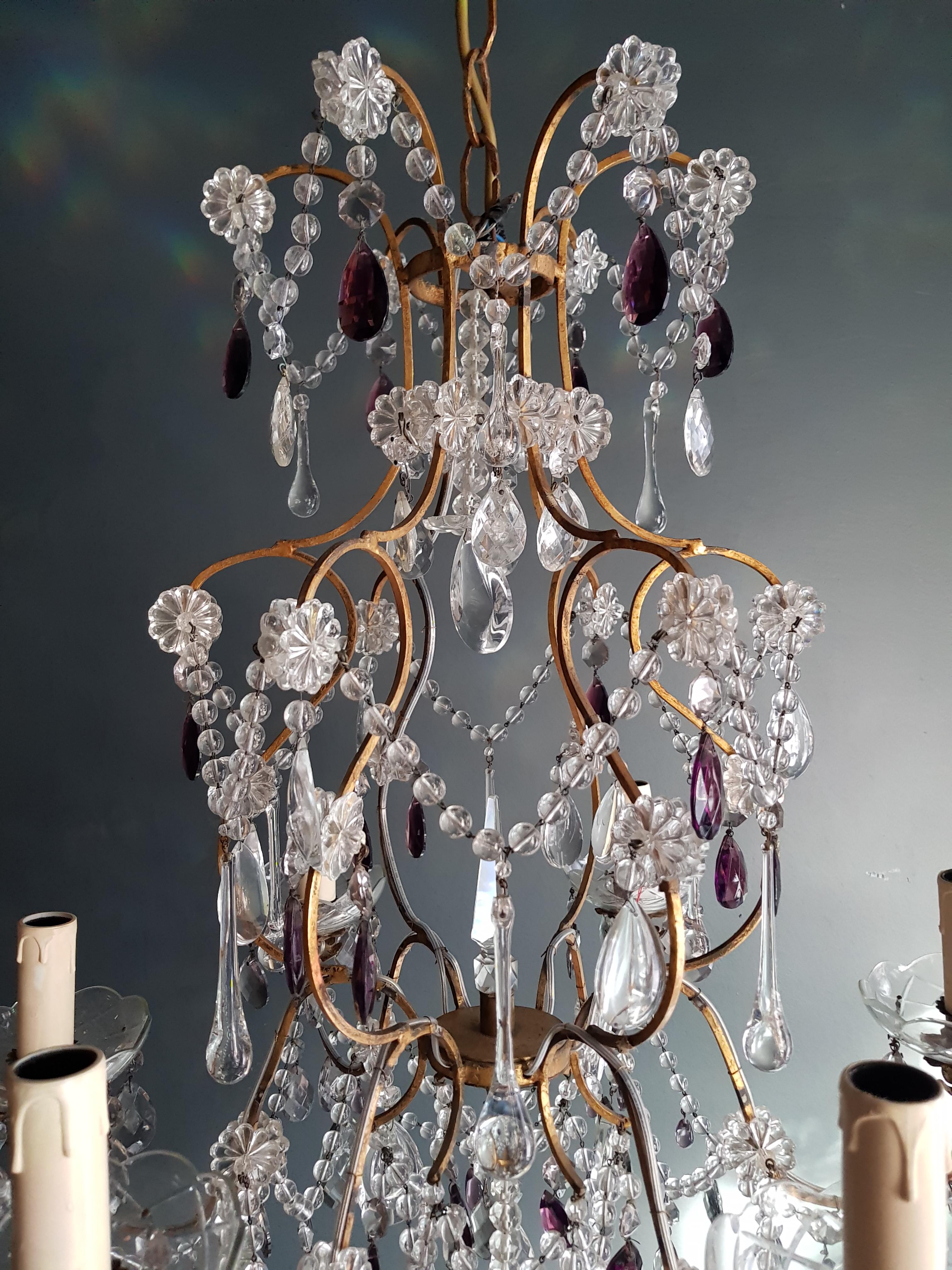 Purple crystal chandelier antique ceiling lamp Murano Florentiner luster.

Measures: Total height 120 cm, height without chain 66 cm, diameter 57 cm. Weight (approximately): 5kg.

Number of lights: Six-light bulb sockets: x E14 material: Iron,