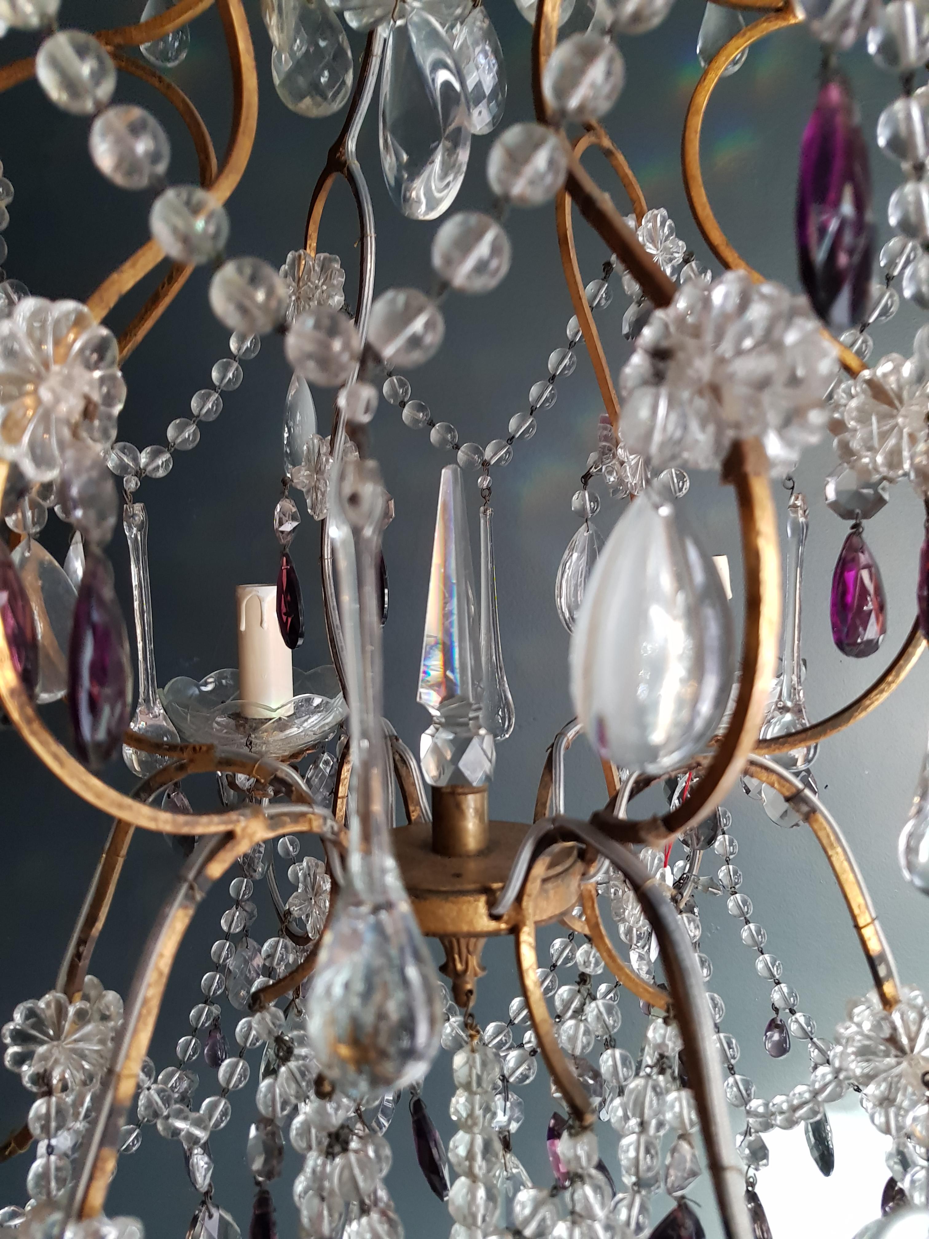 Art Nouveau Purple Crystal Chandelier Antique Ceiling Lamp Murano Florentiner Lustre