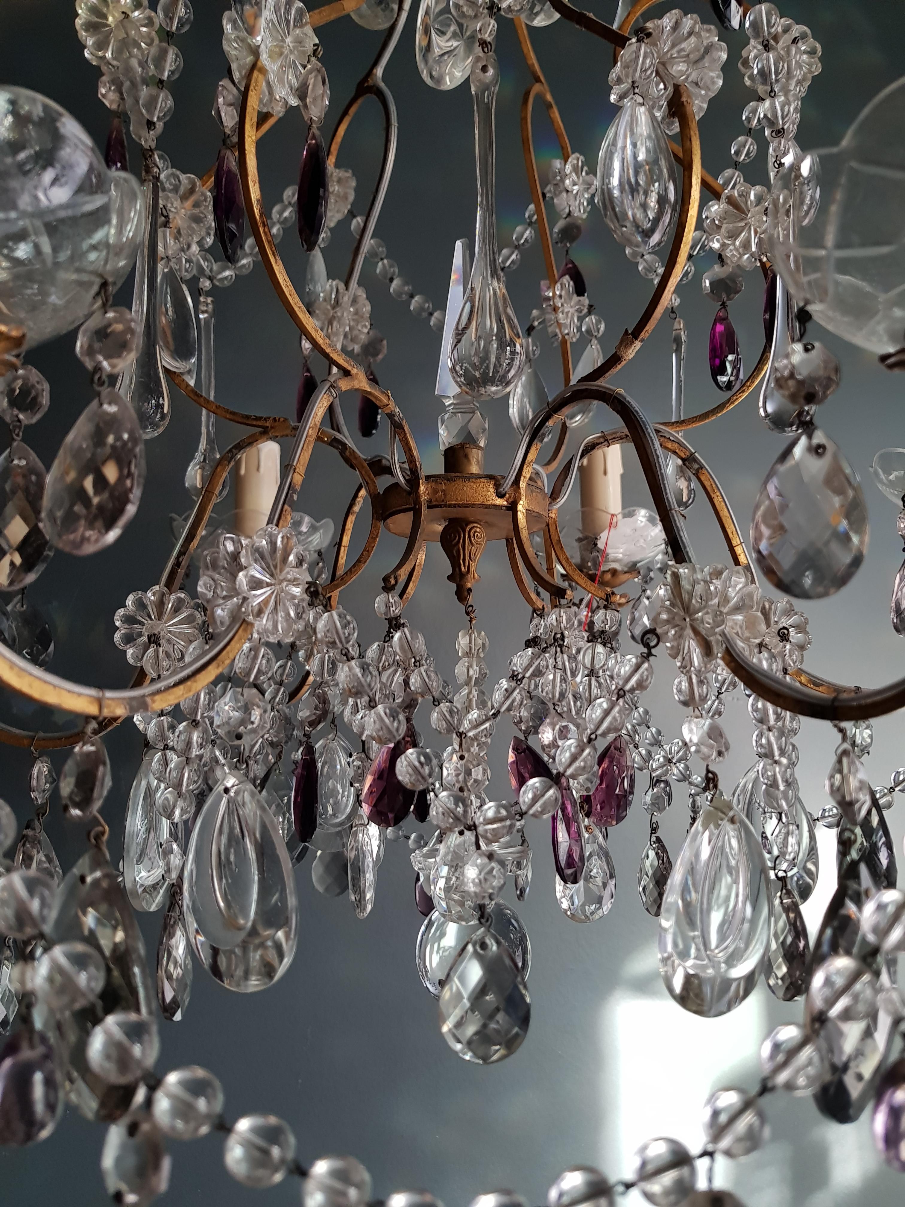 Hand-Knotted Purple Crystal Chandelier Antique Ceiling Lamp Murano Florentiner Lustre