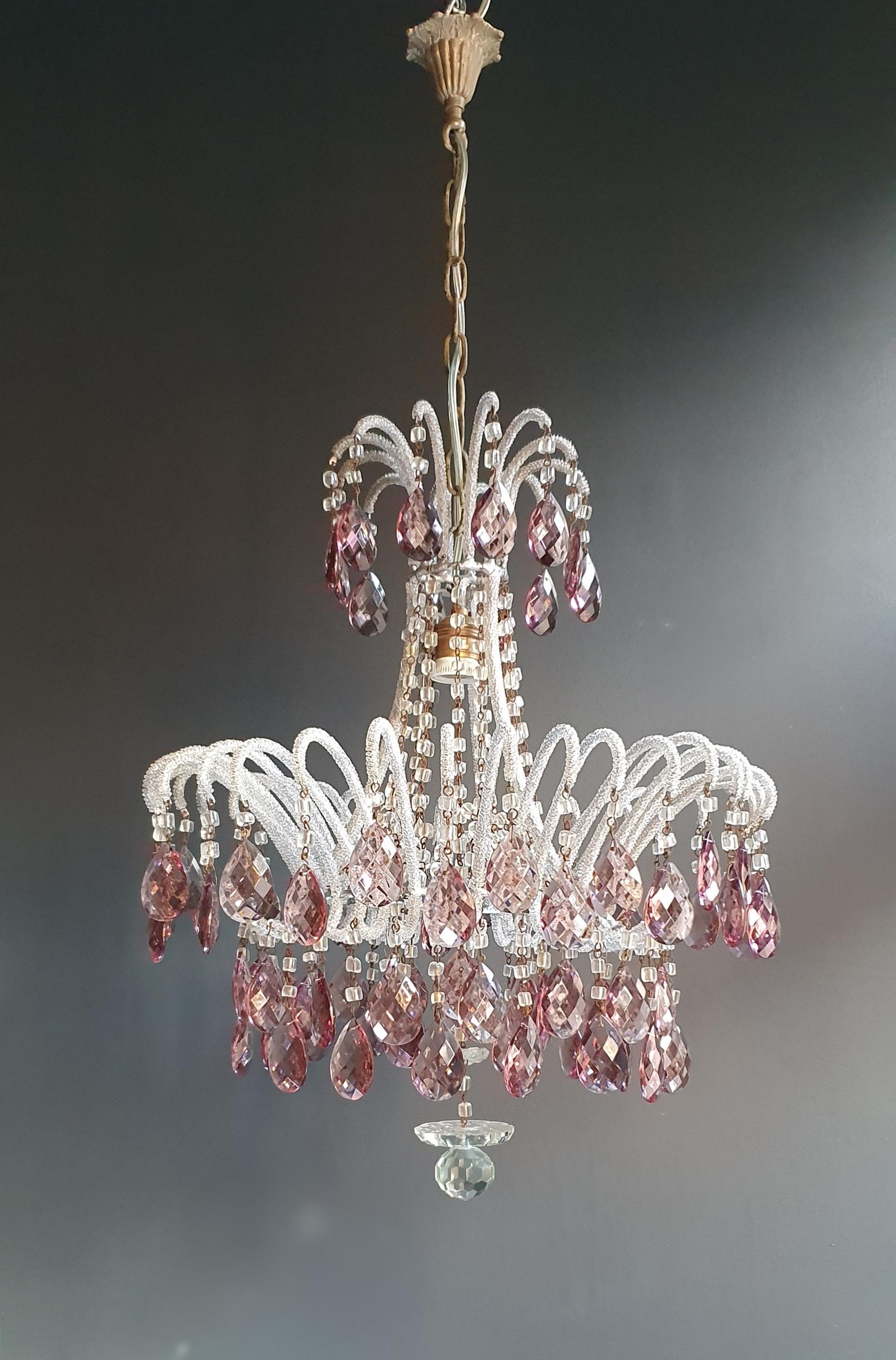 Purple crystal chandelier antique ceiling Murano Florentiner lustre Art Nouveau

Measures: Total height 90 cm, height without chain 58 cm, diameter 44 cm. Weight (approximately): 5 kg.

Number of lights: 1 light bulb sockets: E27 material: Iron,