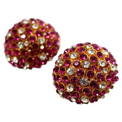 Purple Crystal Gold-Tone Vintage Dome Earrings