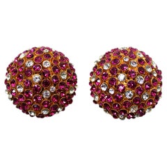 Purple Crystal Gold-Tone Vintage Dome Earrings