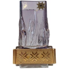 Purple Cubist Glass Vase with 24-Carat 'Skirt' by Eino Wänni, Finland