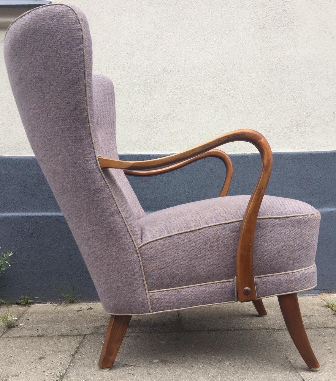 Wool Purple Danish High Back Lounge Chair by Alfred Christensen for Slagelse
