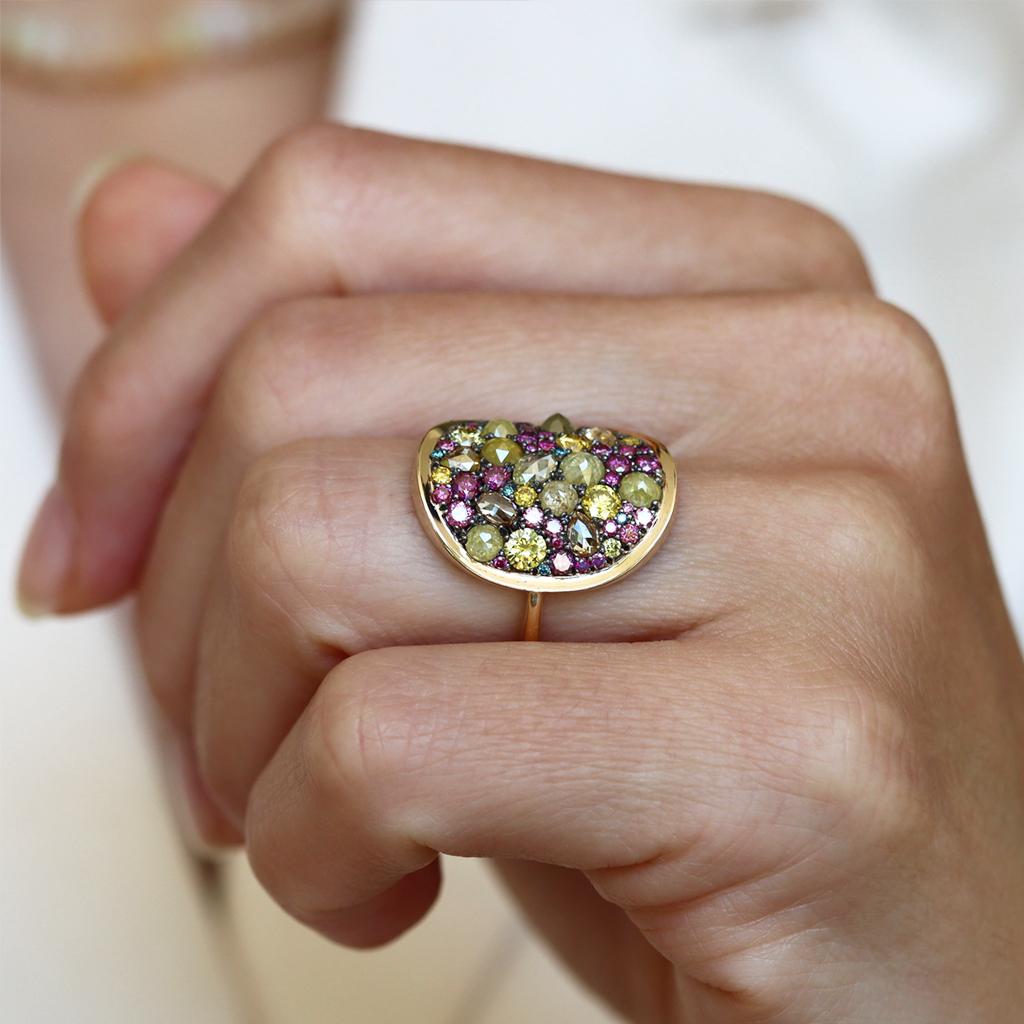 Purple Diamond, Fancy Yellow Diamond Rose-Cut Diamond Cocktail Ring 1