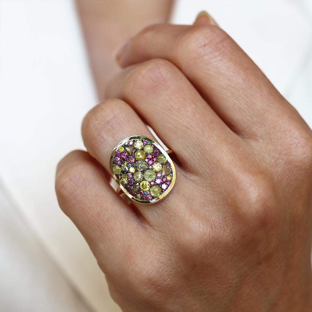 Purple Diamond, Fancy Yellow Diamond Rose-Cut Diamond Cocktail Ring 2