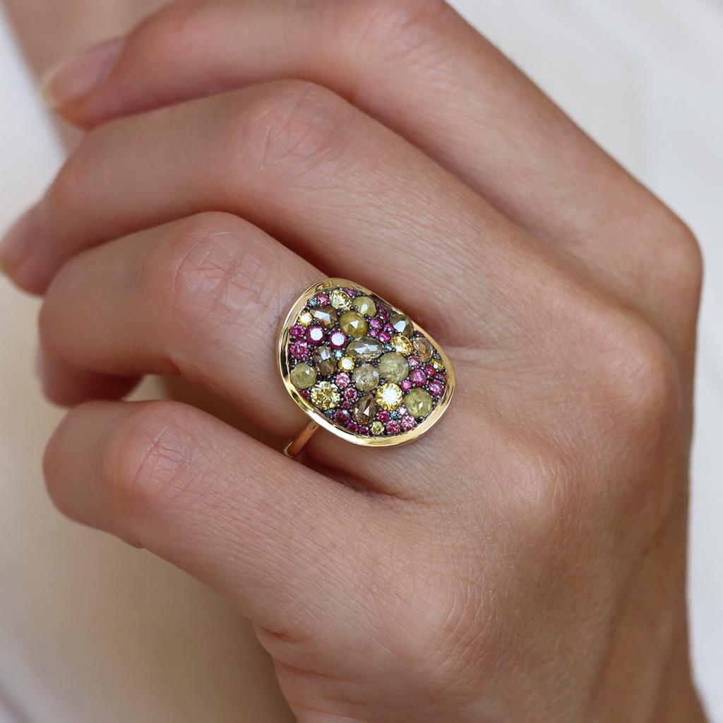 Purple Diamond, Fancy Yellow Diamond Rose-Cut Diamond Cocktail Ring 4