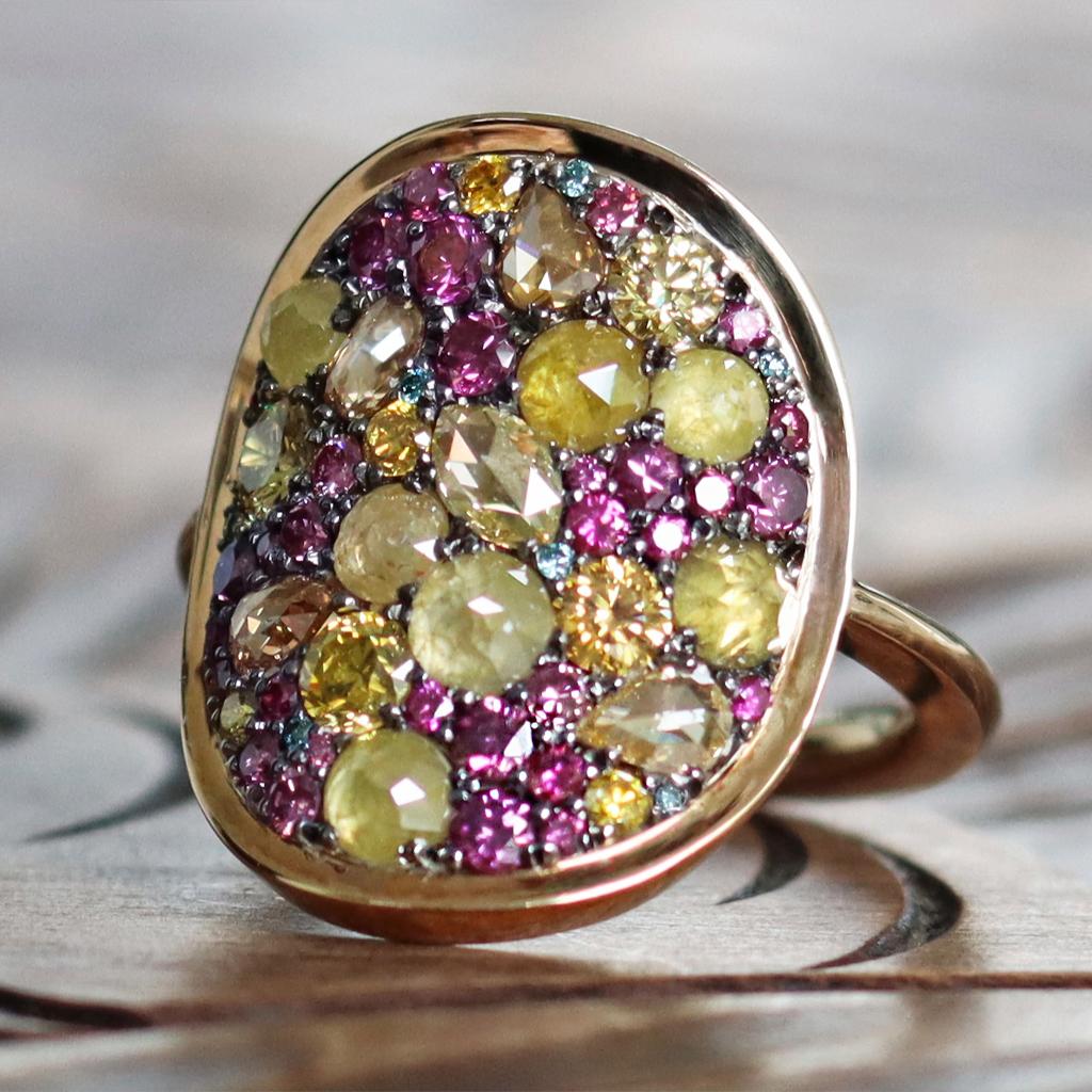 Lila Diamant, gelber Fancy-Diamant-Cocktailring mit Rosenschliff 2