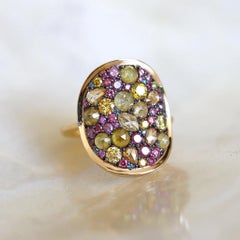Purple Diamond, Fancy Yellow Diamond Rose-Cut Diamond Cocktail Ring