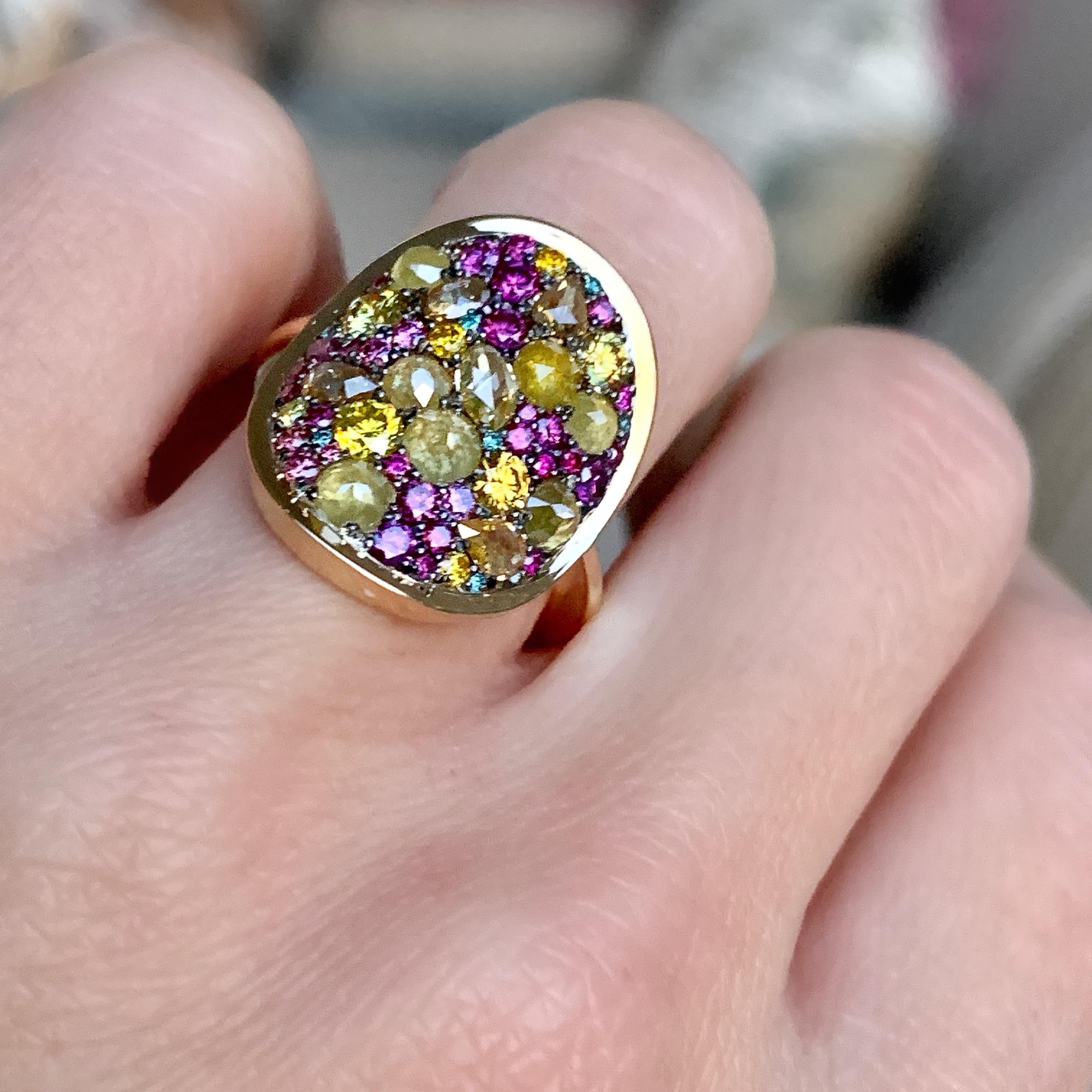 Women's Purple Diamond, Fancy Yellow Diamond Rose-Cut Diamond Cocktail Ring
