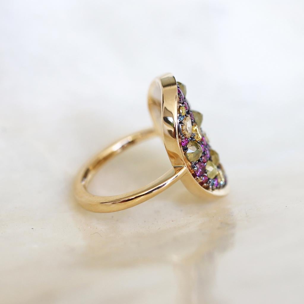 Contemporary Purple Diamond, Fancy Yellow Diamond Rose-Cut Diamond Cocktail Ring