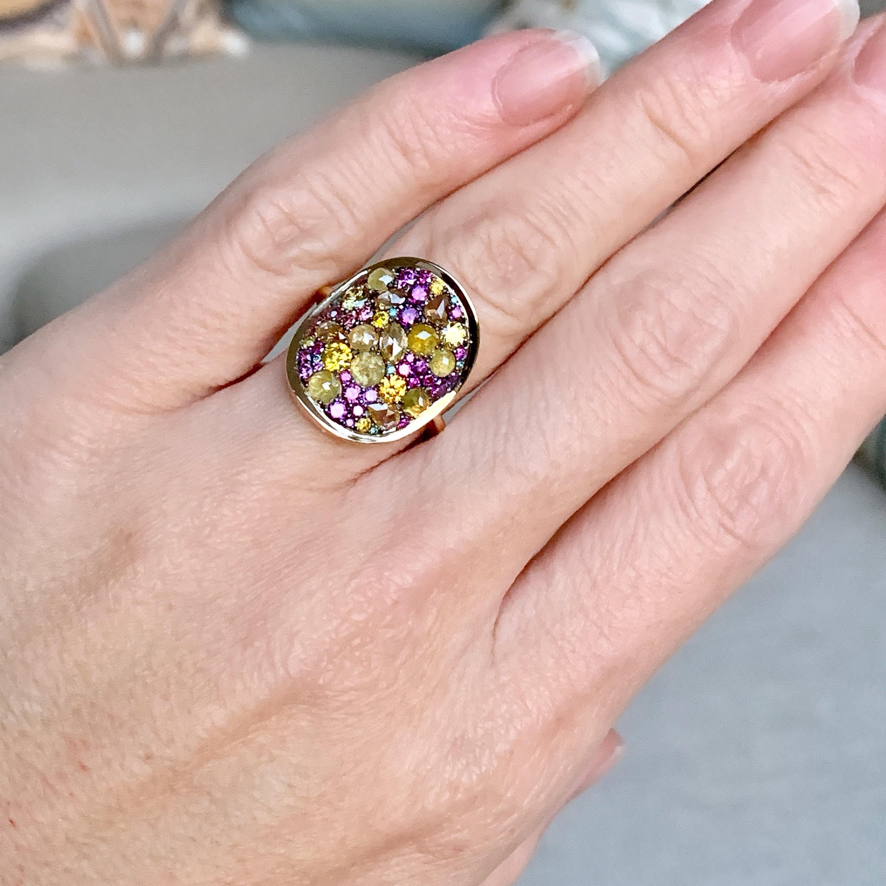 Purple Diamond, Fancy Yellow Diamond Rose-Cut Diamond Cocktail Ring 1