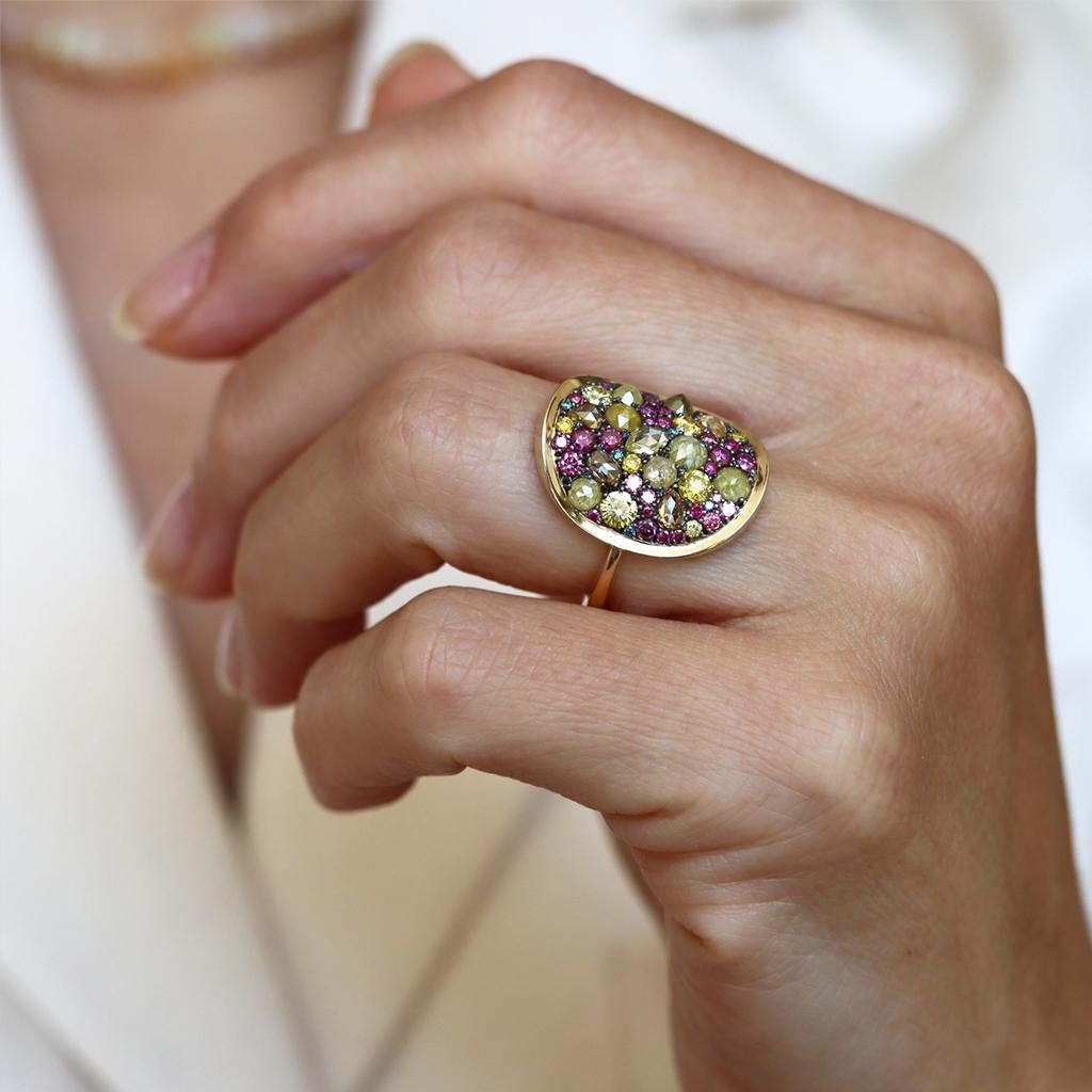 Lila Diamant, gelber Fancy-Diamant-Cocktailring mit Rosenschliff 3