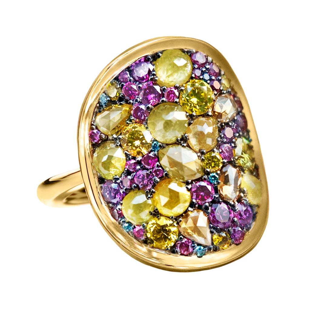 Purple Diamond, Fancy Yellow Diamond Rose-Cut Diamond Cocktail Ring