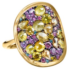 Purple Diamond, Fancy Yellow Diamond Rose-Cut Diamond Cocktail Ring