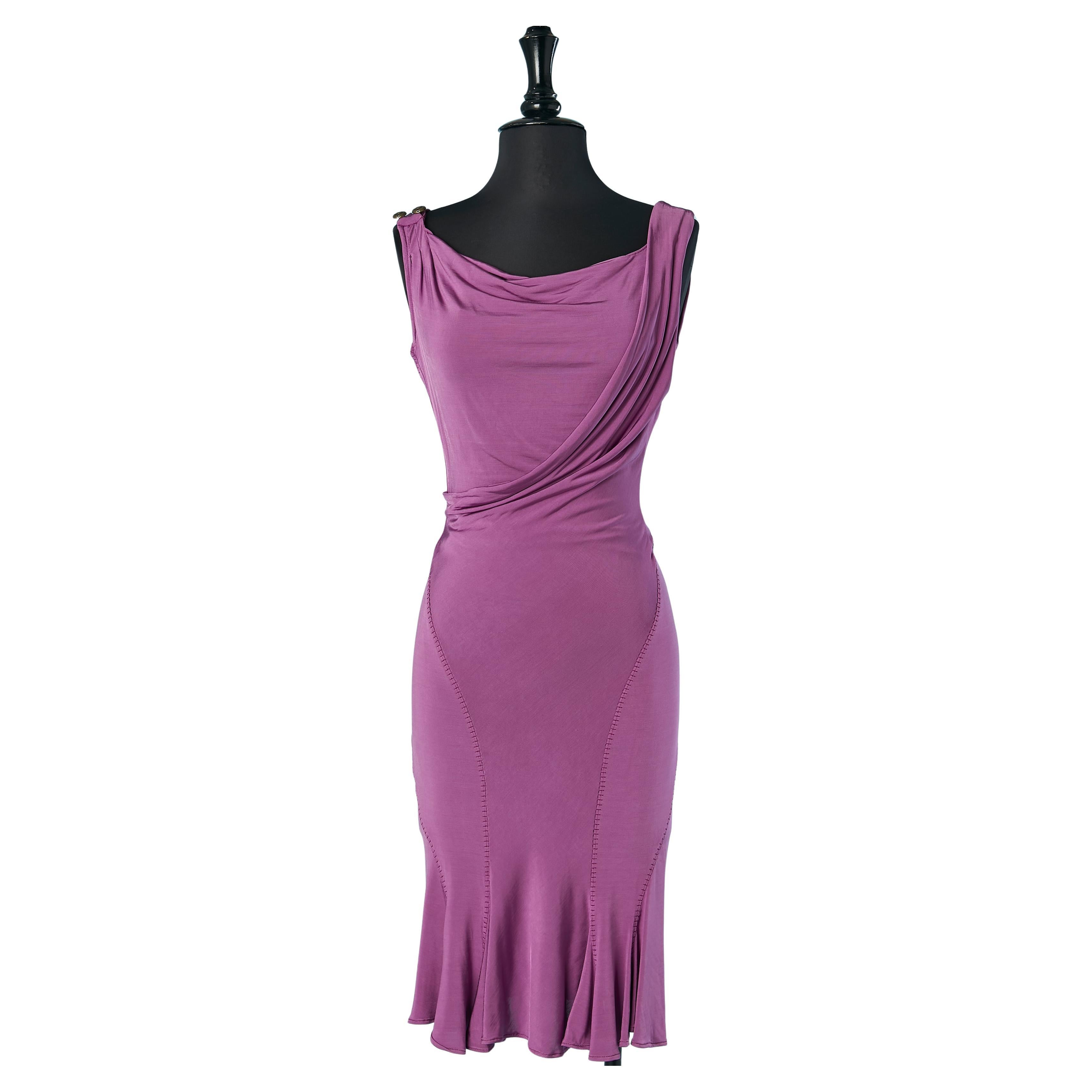 Purple draped and wrapped sleeveless cocktail dress Just Cavalli For Sale