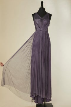 Purple draped evening dress in silk tulle with drag CATHERINE DEANE