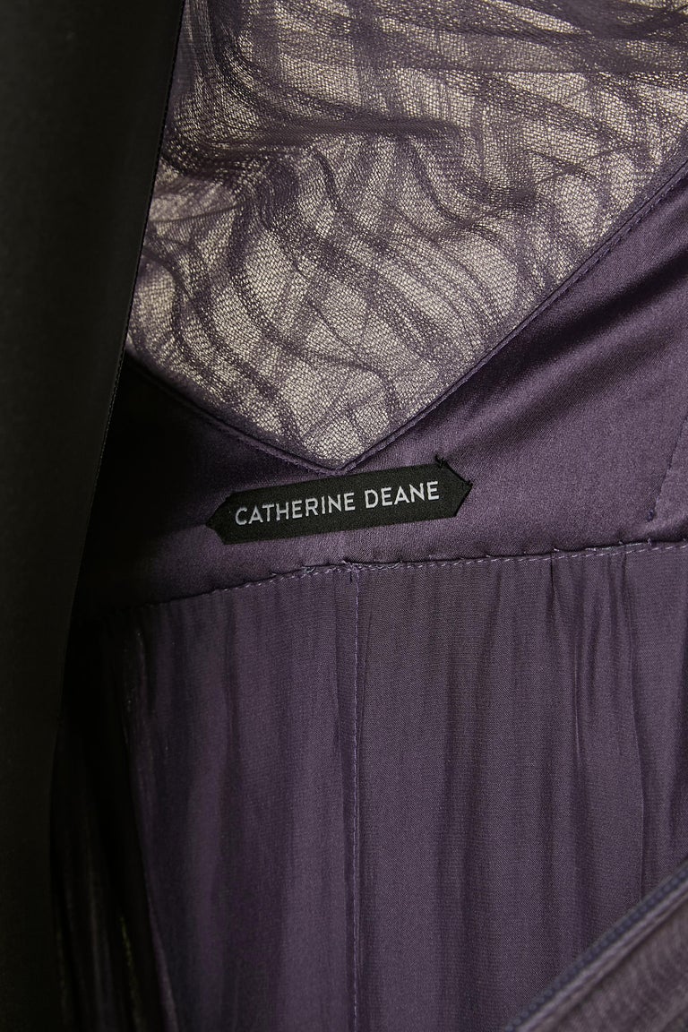 Purple draped evening dress in silk tulle with drag CATHERINE DEANE For  Sale at 1stDibs