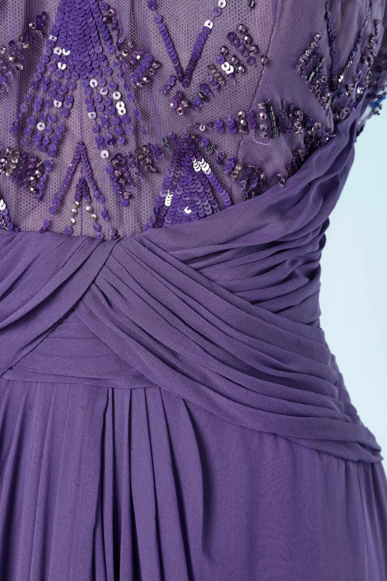 Viola Abito da sera drappeggiato viola con paillettes Monique Lhuillier in vendita