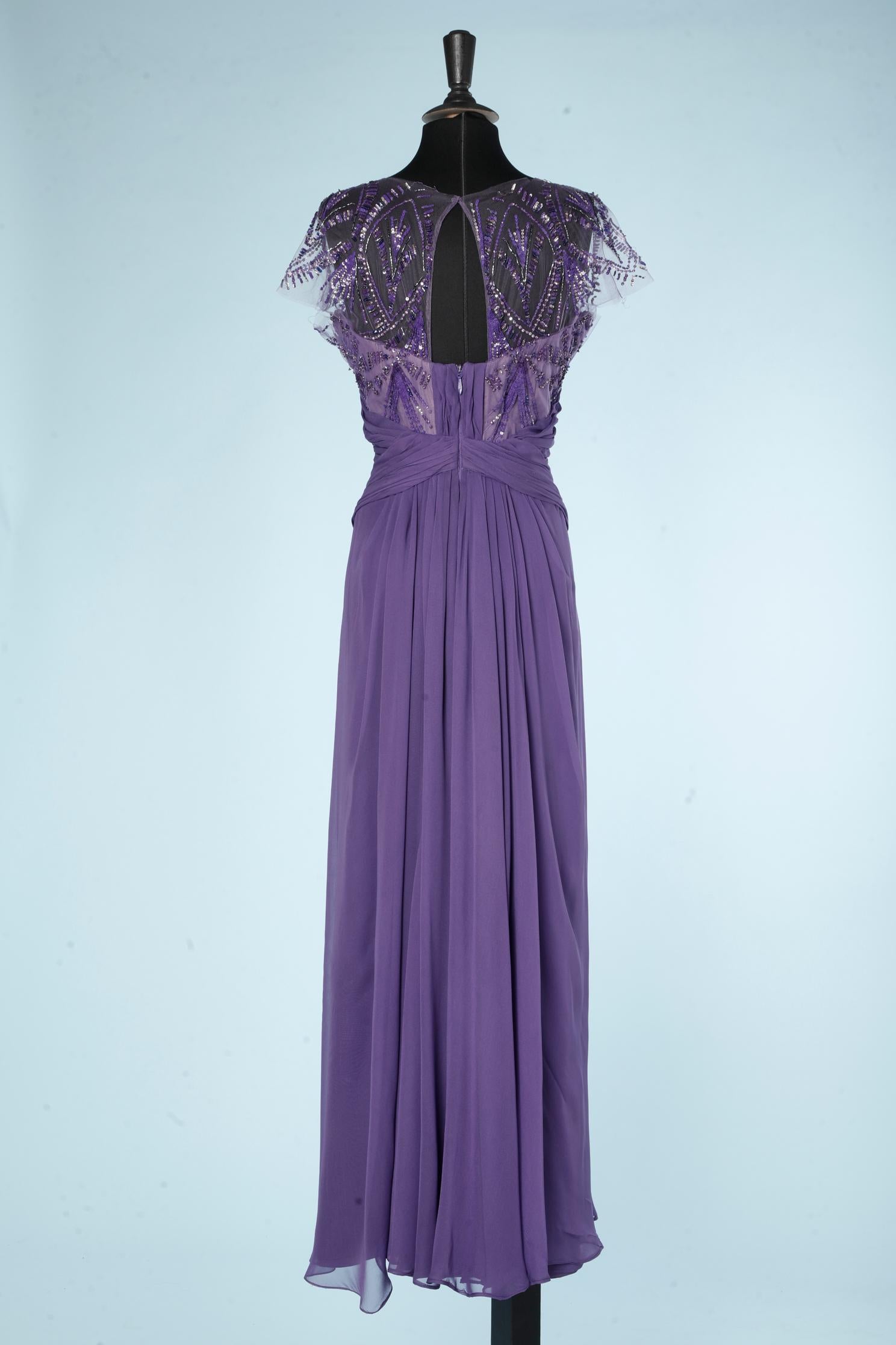 Donna Abito da sera drappeggiato viola con paillettes Monique Lhuillier in vendita