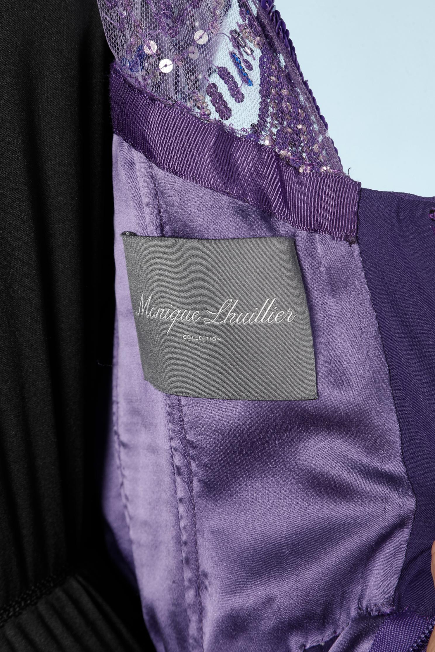 Abito da sera drappeggiato viola con paillettes Monique Lhuillier in vendita 1