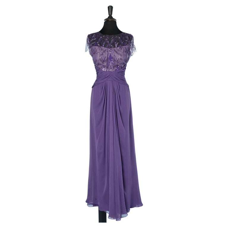 monique lhuillier purple lace dress ML Monique Lhuillier Purple Lace Isabella Bateau Neck Cocktail Dress - 8