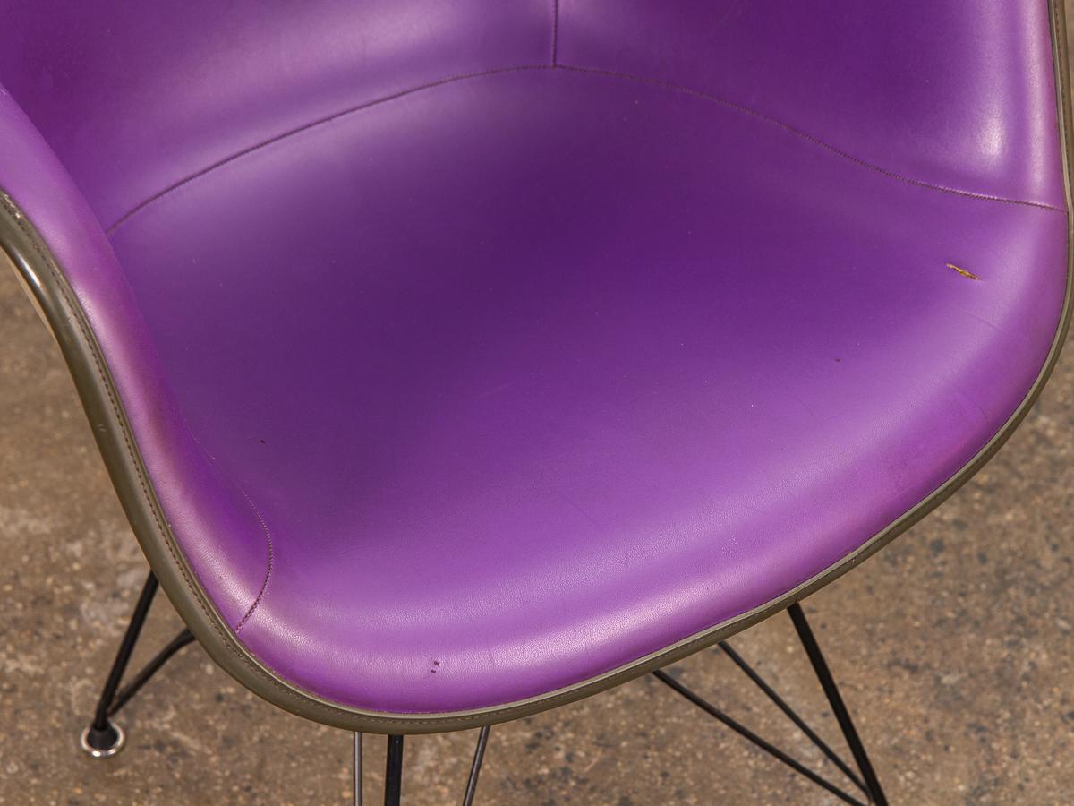 Mid-Century Modern Purple Eames Padded Armshell Chair on Black Eiffel Base for Herman Miller