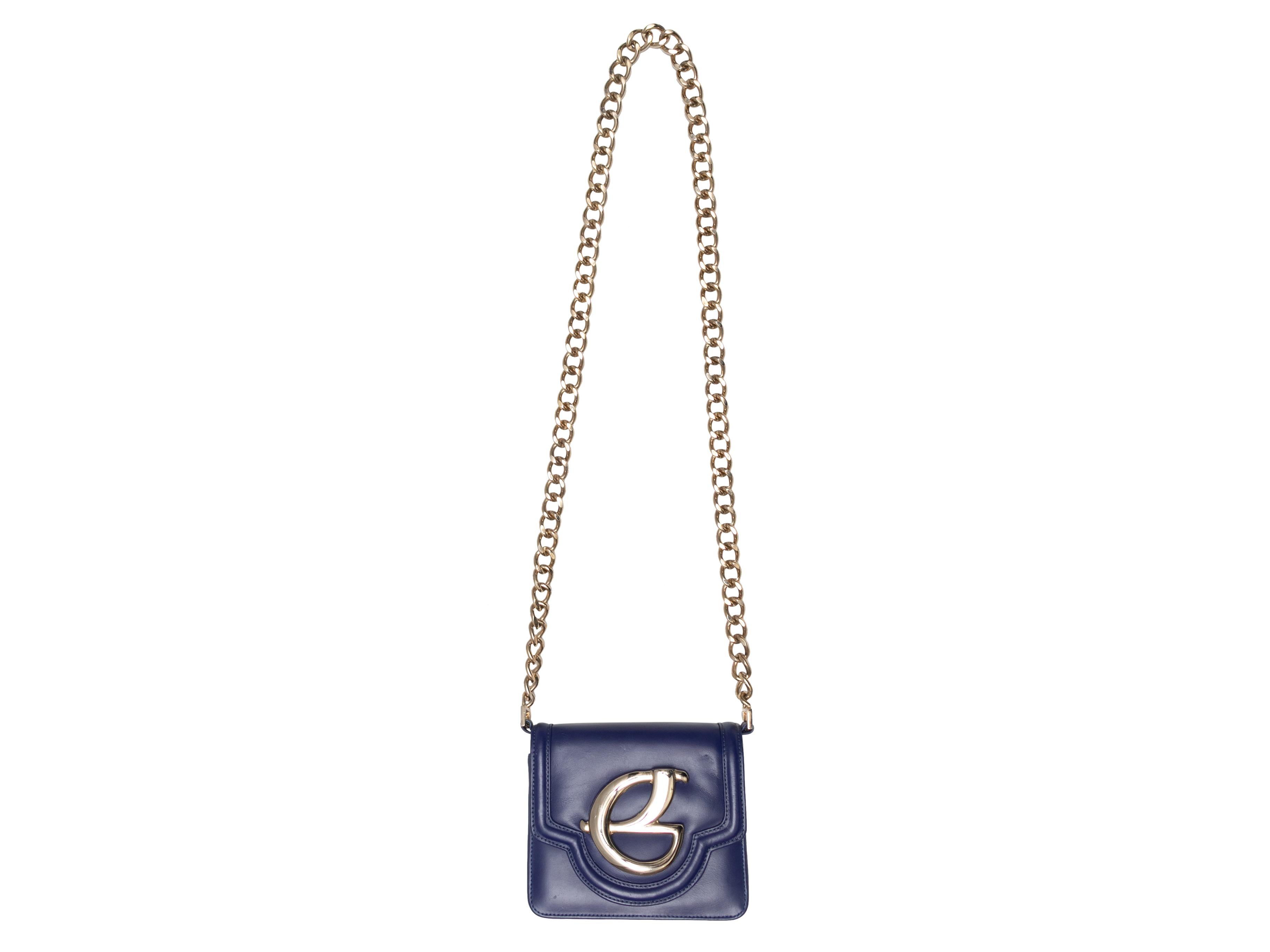 Bolso cruzado pequeño Elie Saab morado. Este bolso bandolera tiene el cuerpo de piel, herrajes dorados, una correa de eslabones de cadena y cierre de solapa frontal. 7