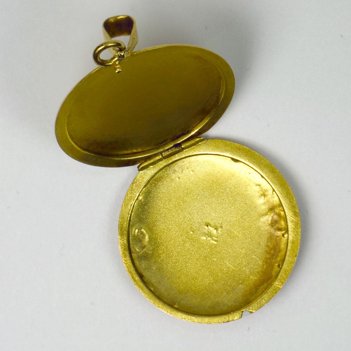 Purple Enamel 18k Yellow Gold Pendant Locket For Sale 11