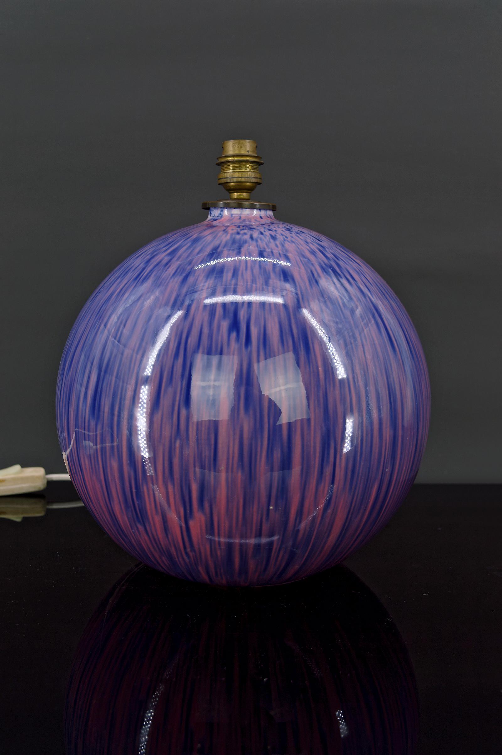 French Purple enamel ceramic ball lamp, Art Deco, Circa 1925 For Sale